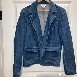 Talbots Blazer Jacket Womens 16 Denim Button Long Sleeve Blue Pockets see pics